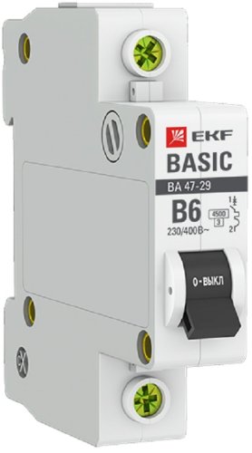 Выключатель автоматический EKF Basic ВА47-29 1п 6А B 4.5кА фото Выключатель автоматический EKF Basic ВА47-29 1п 6А B 4.5кА картинка